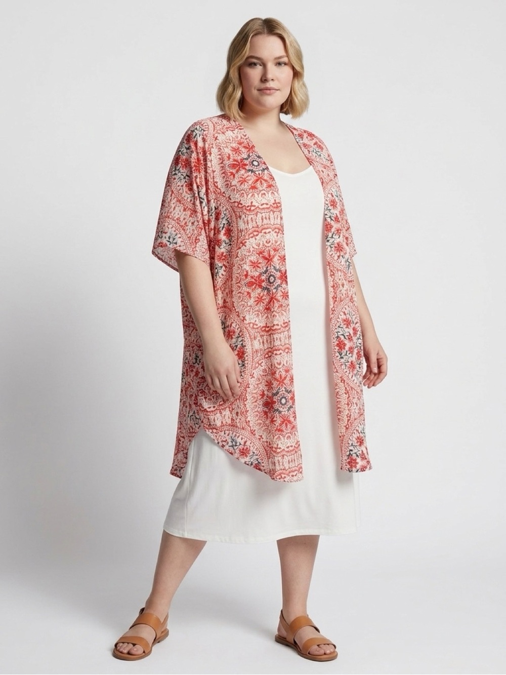 Torrid Sheer Floral Medallion Kimono Duster Womens 00 Red Boho Topper